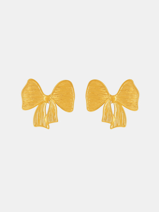 18K Gold-Plated Stainless Steel Bow Earrings and Necklace Set
