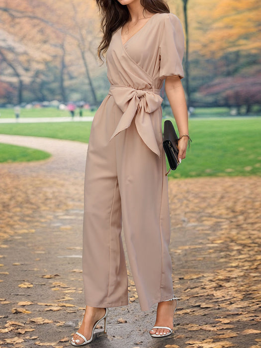 Perfee Tied Short Sleeve Wide Leg Jumpsuit