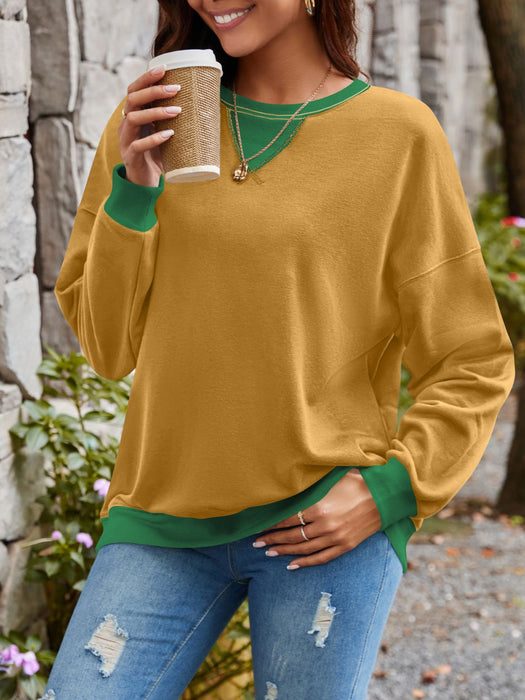 Lovelet Contrast Round Neck Long Sleeve Sweatshirt