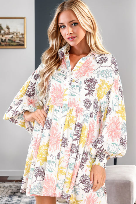 Printed Lantern Sleeve Mini Dress