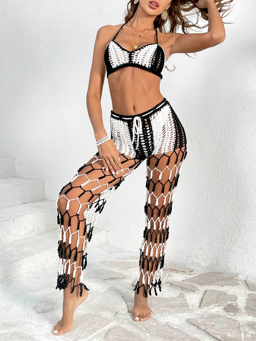 Cutout Halter Neck Top and Pants Two-Piece Swim Set