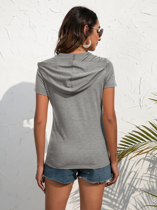 Ivy Lane Half-Zip Short Sleeve Hooded Top