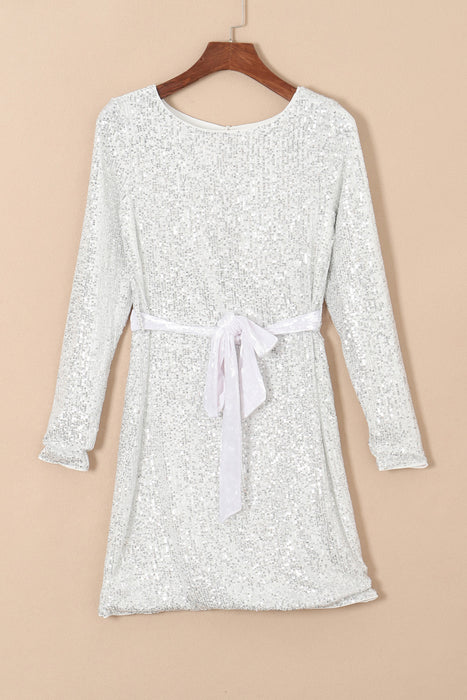 Sequin Tie Front T-Shirt Dress