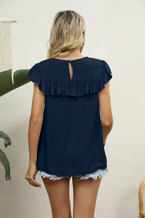 Spliced Lace Ruffled Blouse