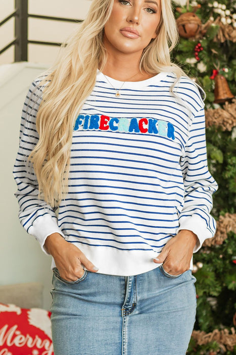 FIRECRACKER Striped Round Neck Long Sleeve Sweatshirt