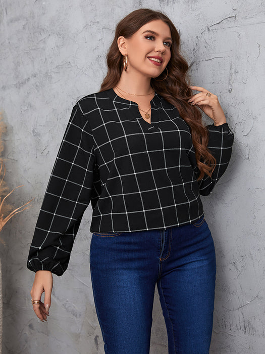 Honey Plus Size Notched Neck Long Sleeve Blouse