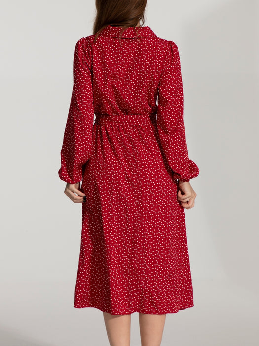 IZURIA Printed Tie Waist Midi Shirt Dress