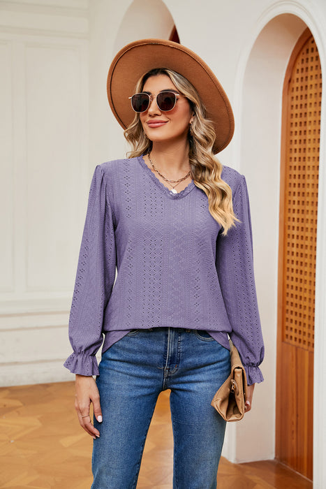 V-Neck Flounce Sleeve Blouse