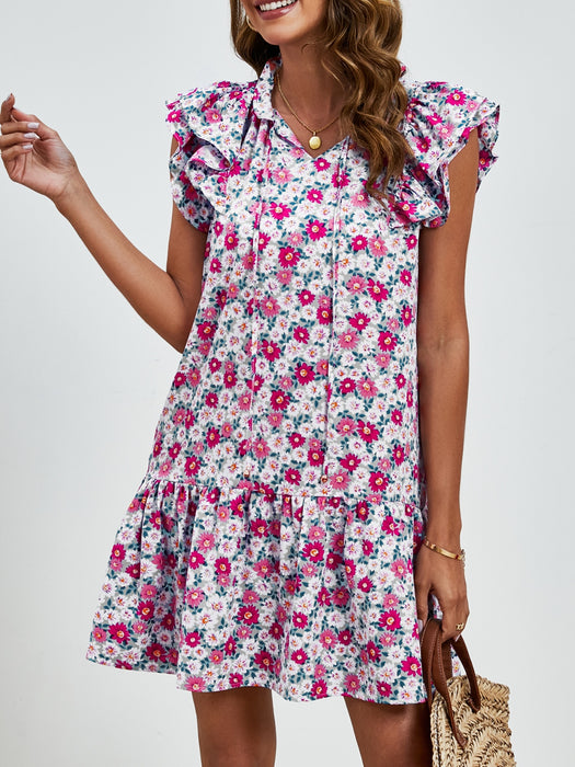 Tied Floral Cap Sleeve Mini Dress