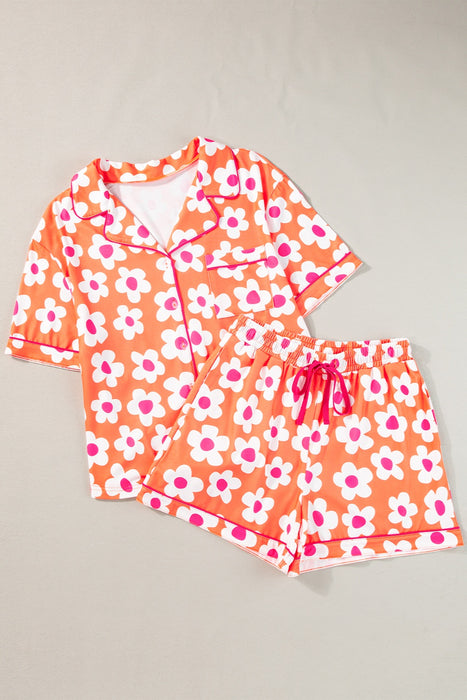 Pocketed Flower Half Sleeve Top and Shorts Lounge Set