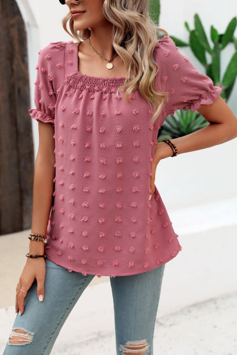 Mandy Swiss Dot Puff Sleeve Square Neck Blouse