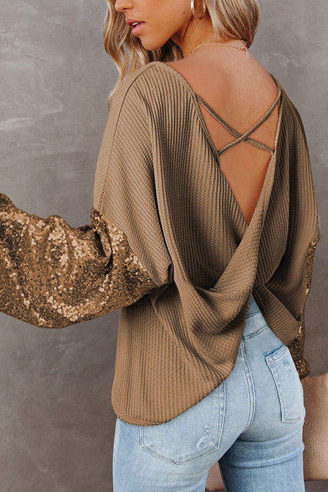 Sequin Waffle-Knit Blouse