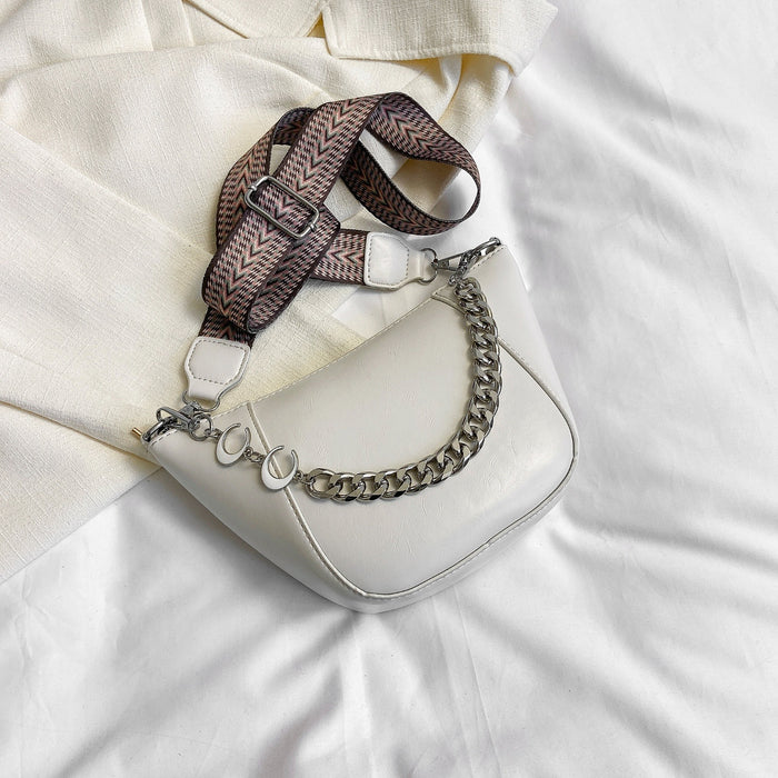 PU Leather Chain Trim Crossbody Bag