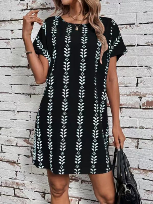 Printed Round Neck Short Sleeve Dress