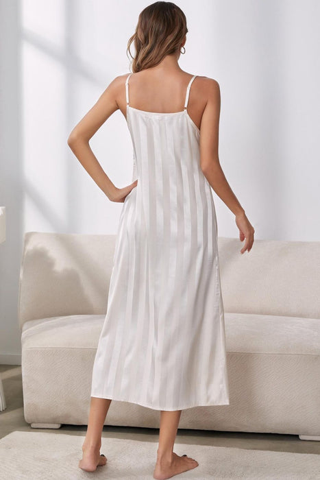 Striped Flounce Sleeve Open Front Robe and Cami Dress Set