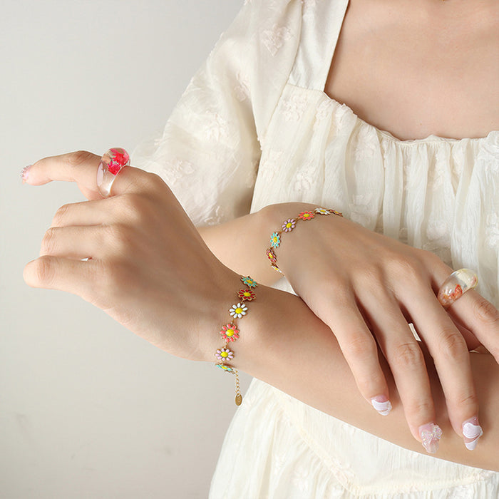 Titanium Steel Oil Drip Flower Bracelet