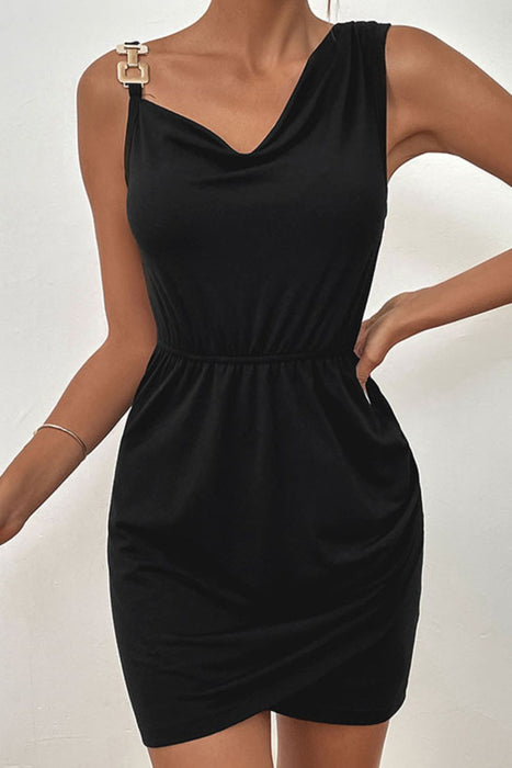 Perfee Asymmetrical Neck Sleeveless Tulip Hem Dress