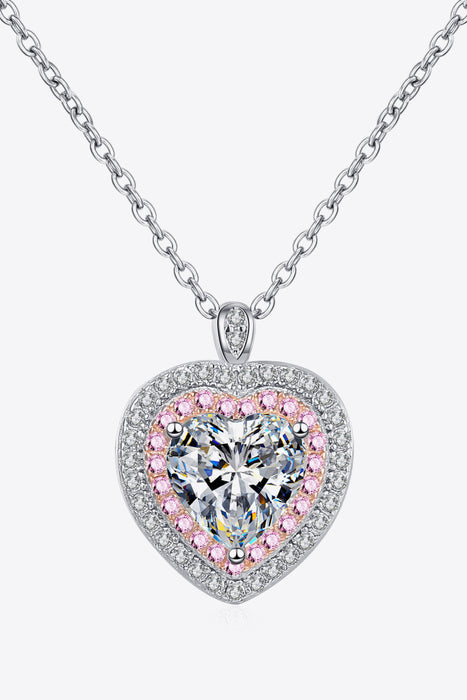 925 Sterling Silver 1 Carat Moissanite Heart Pendant Necklace