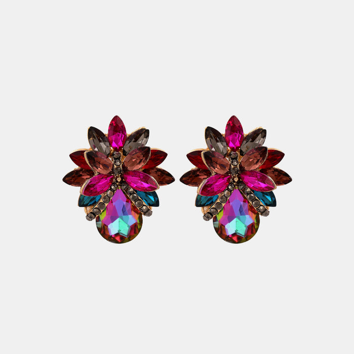 Flower Shape Glass Stone Stud Earrings