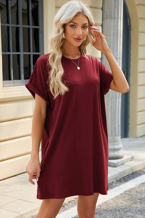 Round Neck Rolled Short Sleeve Tee Dress