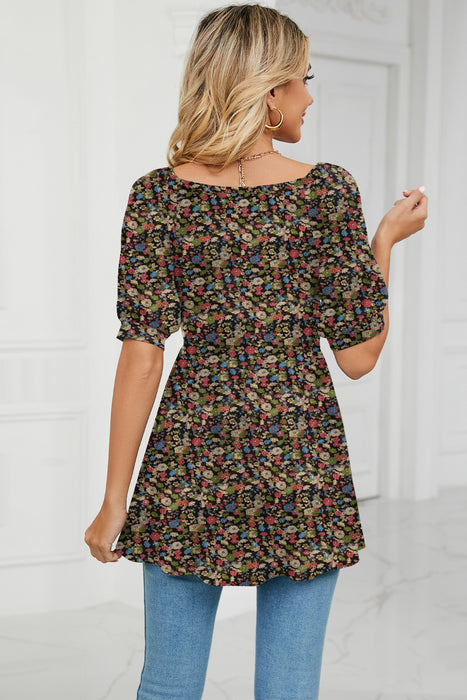 Floral V-Neck Babydoll Blouse