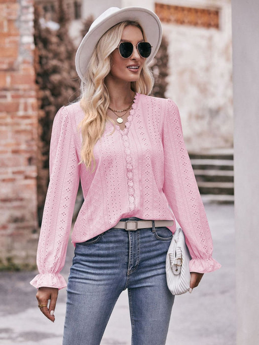 Mandy Eyelet V-Neck Flounce Sleeve Blouse