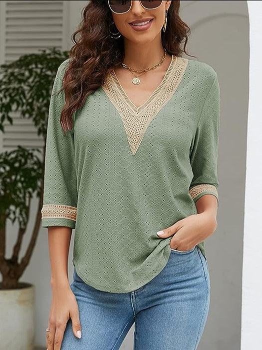 V-Neck Eyelet Blouse