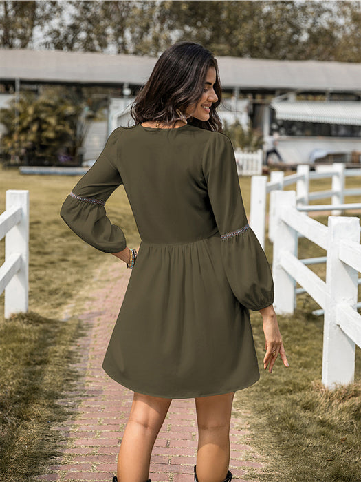 Notched Balloon Sleeve Mini Dress