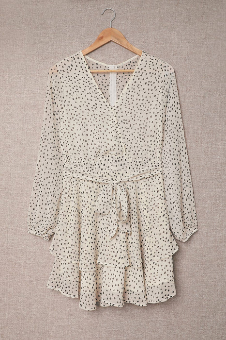 Tied Polka Dot Balloon Sleeve Layered Dress