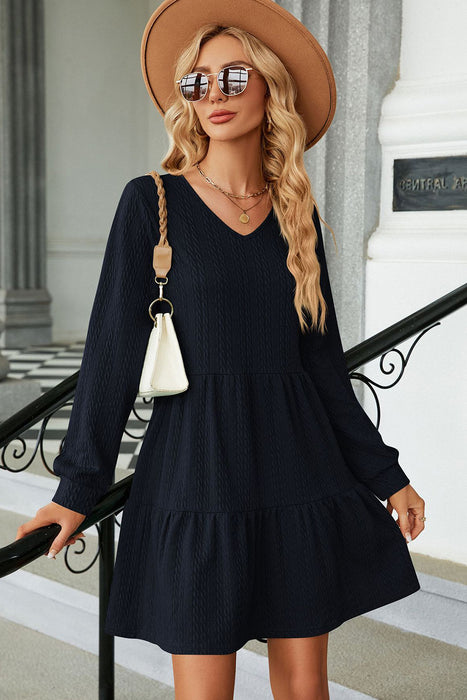 V-Neck Long Sleeve Mini Dress