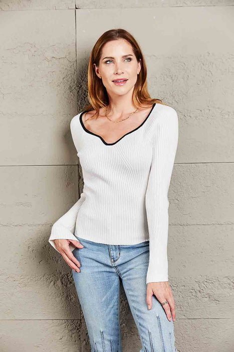 Contrast Sweetheart Neck Ribbed Top