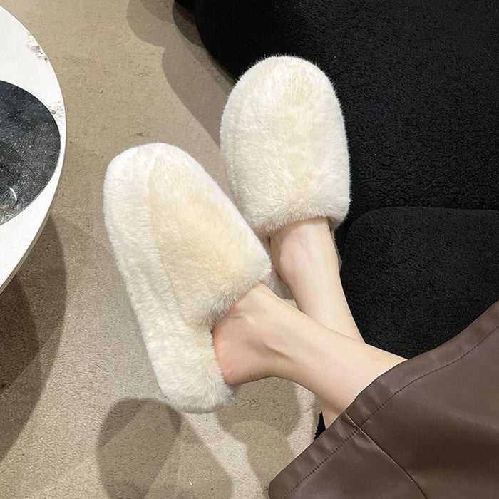 Fuzzy Round Toe Flat Slippers