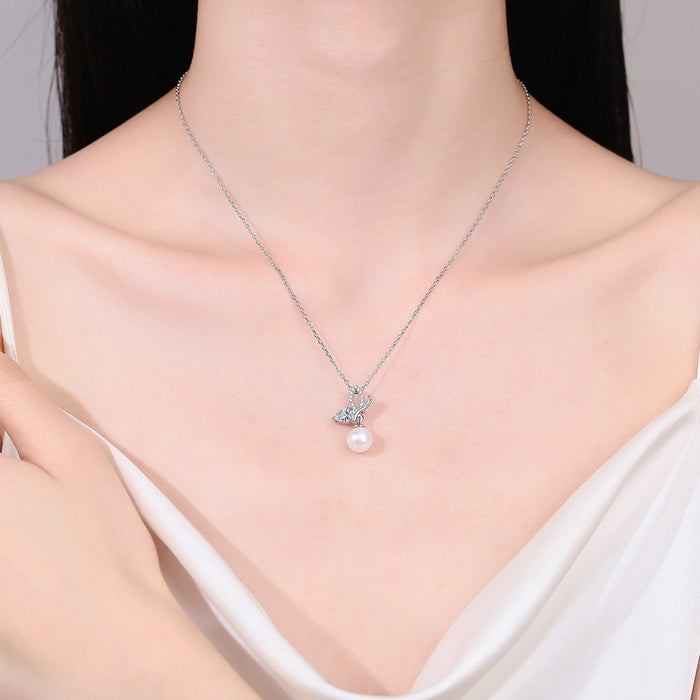 Pearl Pendant Moissanite 925 Sterling Silver Necklace