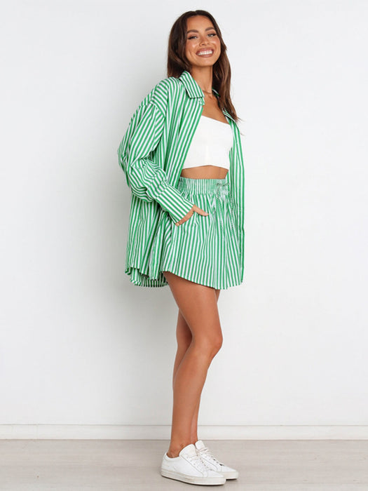 Striped Dropped Shoulder Shirt and Shorts Set