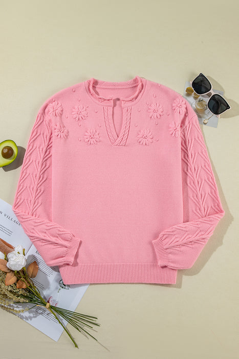 Daisy Notched Long Sleeve Sweater