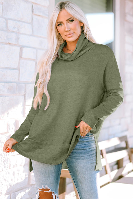 Cowl Neck Long Sleeve Slit Blouse