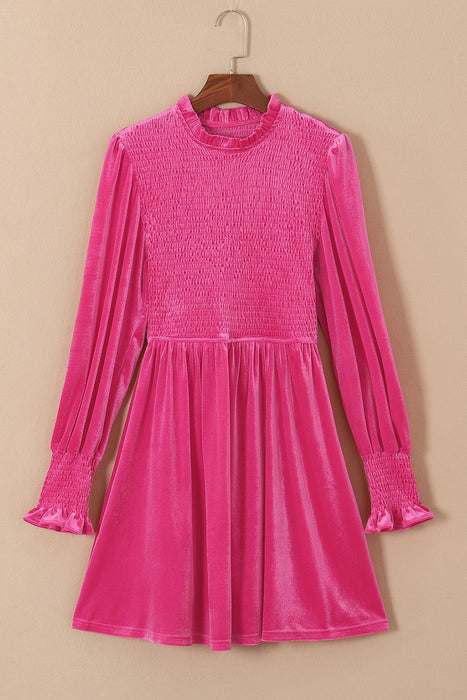 Smocked Round Neck Long Sleeve Dress