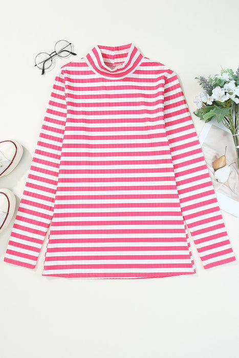 Striped Mock Neck Long Sleeve Top