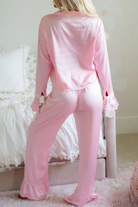 Collared Neck Long Sleeve Top and Pants Lounge Set