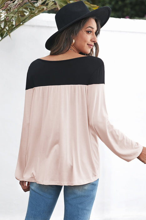 Contrast Balloon Sleeve Blouse