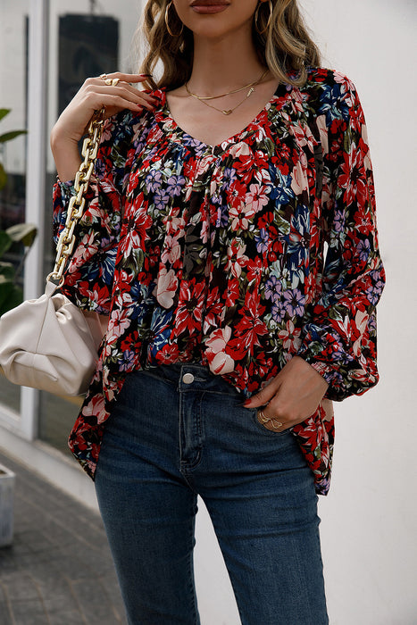 Ivy Lane Floral Print Balloon Sleeve Ruched Blouse