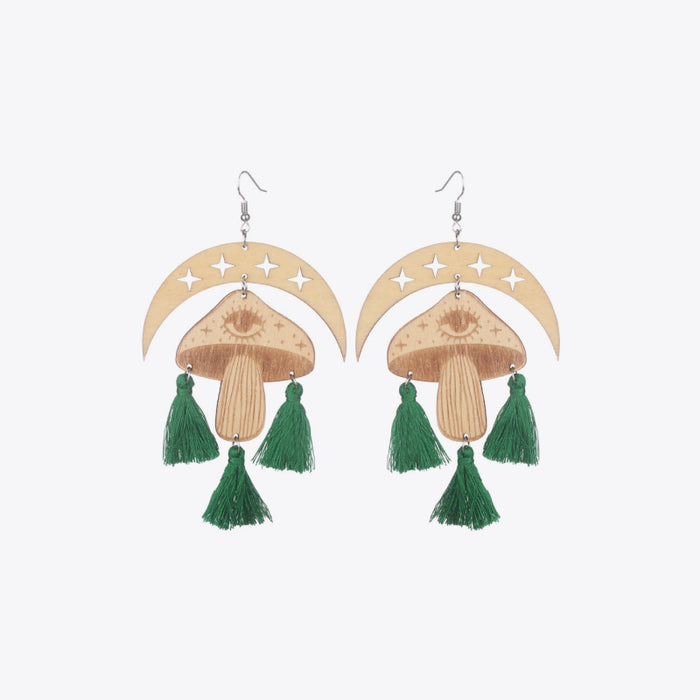 Moon & Mushroom Tassel Detail Dangle Earrings