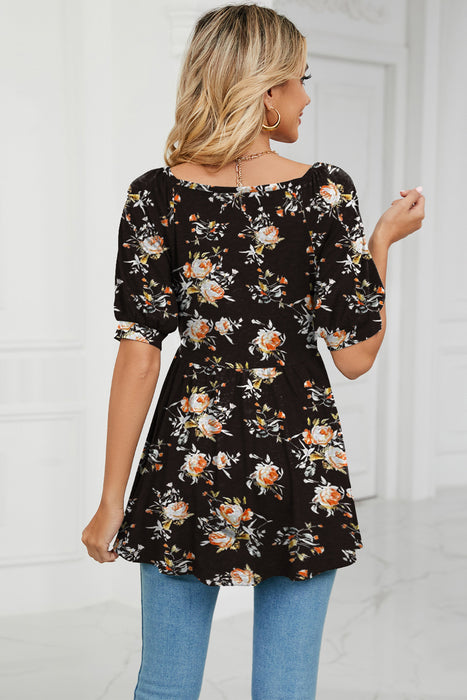 Floral V-Neck Babydoll Blouse