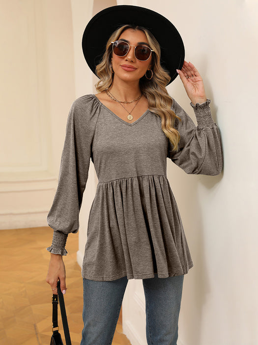 V-Neck Lantern Sleeve Blouse