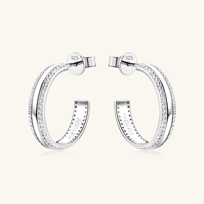 925 Sterling Silver Inlaid Moissanite C-Hoop Earrings