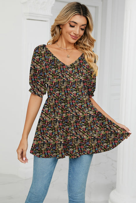 Floral V-Neck Babydoll Blouse