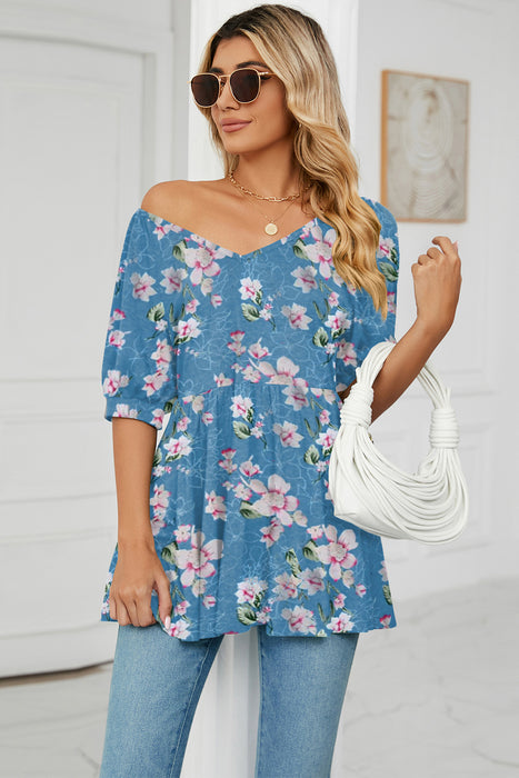 Floral V-Neck Babydoll Blouse