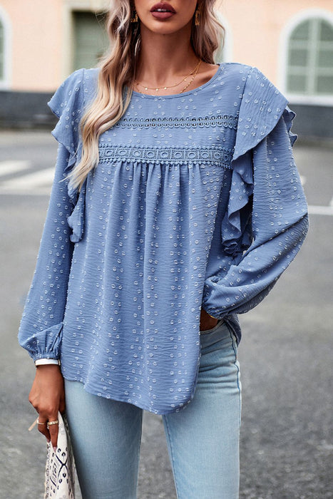 Devine Ruffle Trim Balloon Sleeve Blouse