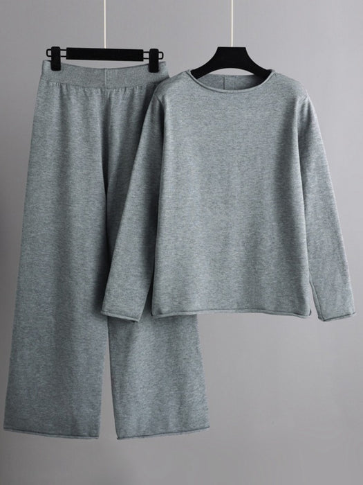 Basic Bae Rolled Round Neck Top and Pants Sweater Set