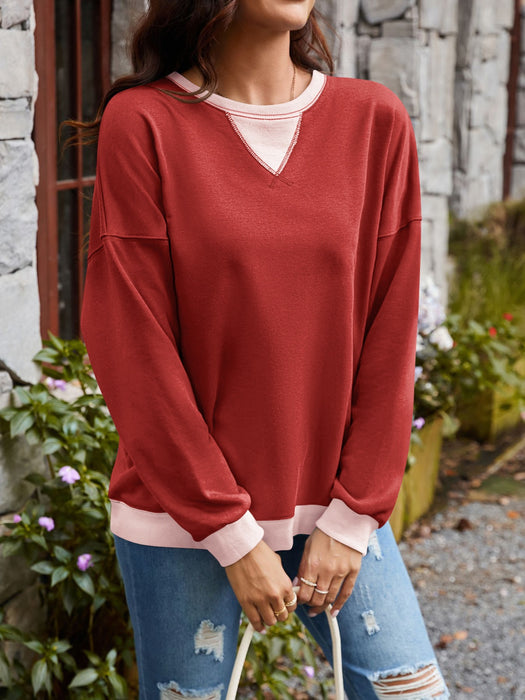 Lovelet Contrast Round Neck Long Sleeve Sweatshirt